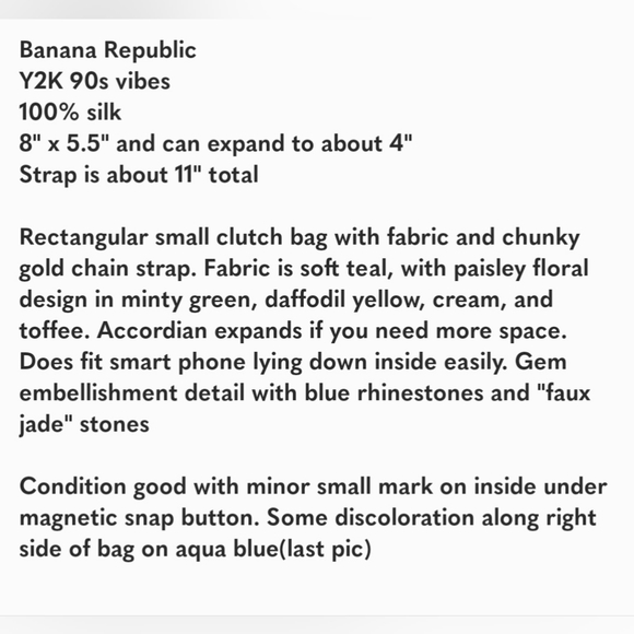 Banana Republic Silk Y2K Clutch - Evening Bag Paisley Print Gold Chain - Picture 12 of 12